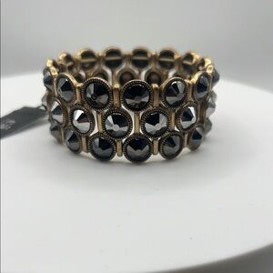 1344. Cara‎ New York Gunmetal and Gold Stretch Bracelet